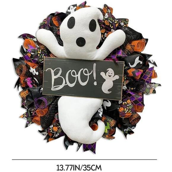 Halloween Witch Ghost Wreath for Front Door Outside Wreath Decor - Picture 4 of 7